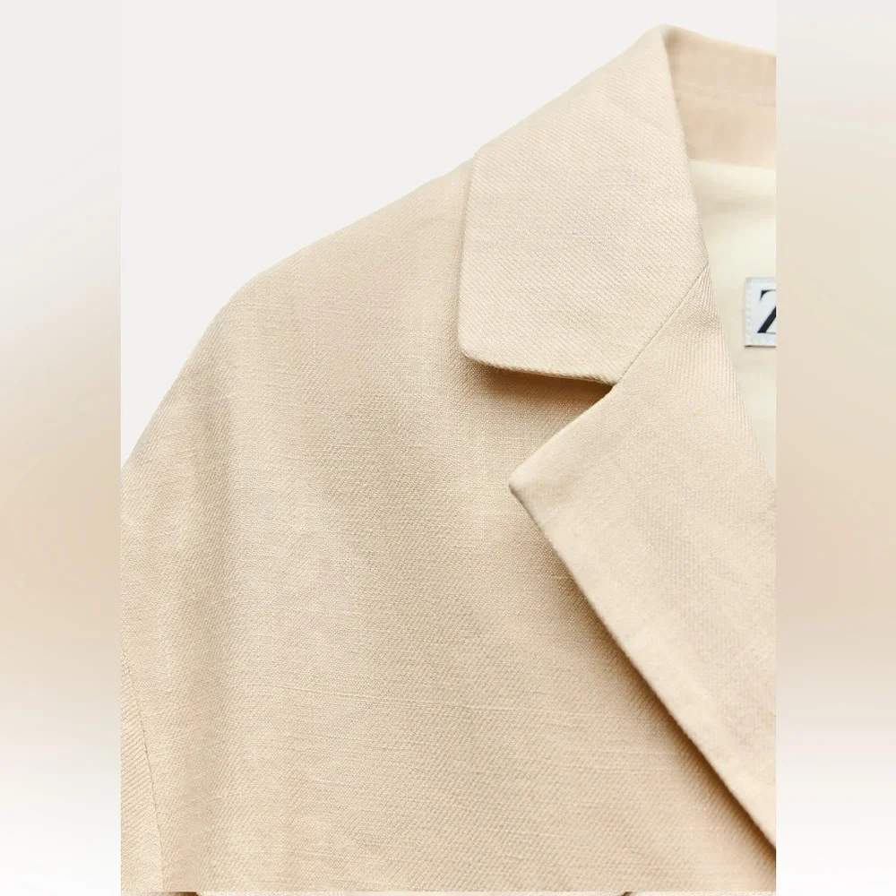 Zara 100% Linen Blazer Jacket Coat Beige Cream Neutral ZW Collection lined S NWT - Picture 13 of 16